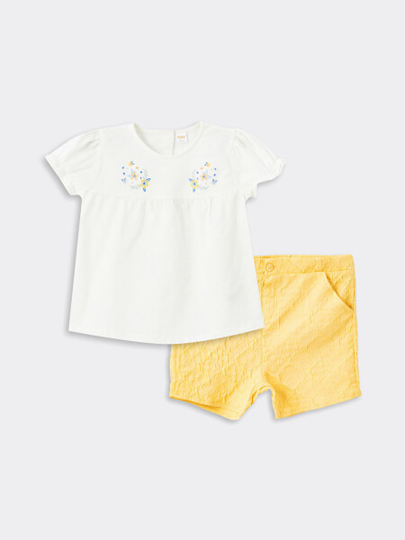 Baby Girl Blouse and Shorts 2-Piece Set with Bicycle Collar Embroidery - 28