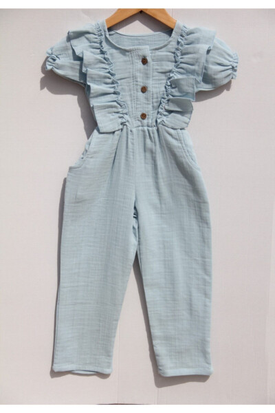 Baby Girl Blue Double Layer Muslin Short Sleeve Romper - BOTEX