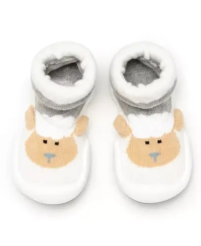 Baby Girl Boy First Walk Sock Shoes Little Lamb - Heather Grey - 1