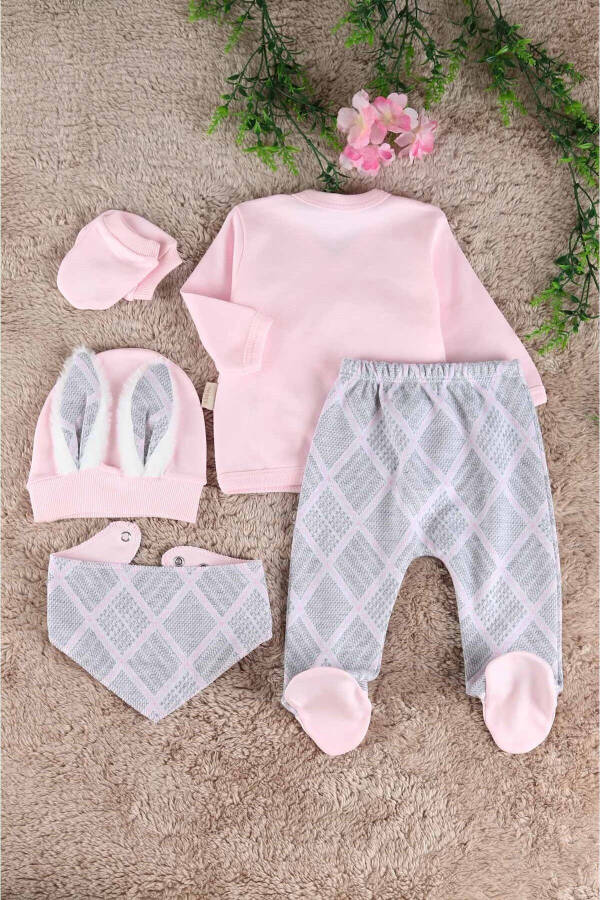 Baby Girl Bunny Ear 100% Organic Cotton 5 Piece Hospital Discharge Set / Newborn Baby Outfit - 7