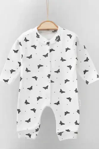 Baby Girl Butterfly Print Snap Fastener Newborn Baby Jumpsuit 100% Cotton Flexible 1-3-6 Months-WHITE BUTTERFLY - 1