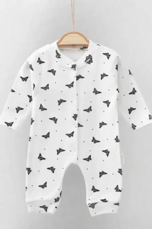 Baby Girl Butterfly Print Snap Fastener Newborn Baby Jumpsuit 100% Cotton Flexible 1-3-6 Months-WHITE BUTTERFLY - 1