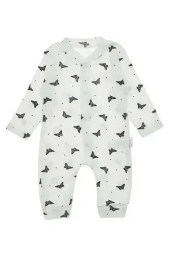 Baby Girl Butterfly Print Snap Fastener Newborn Baby Jumpsuit 100% Cotton Flexible 1-3-6 Months-WHITE BUTTERFLY - DINAMIK ÇOCUK (1)