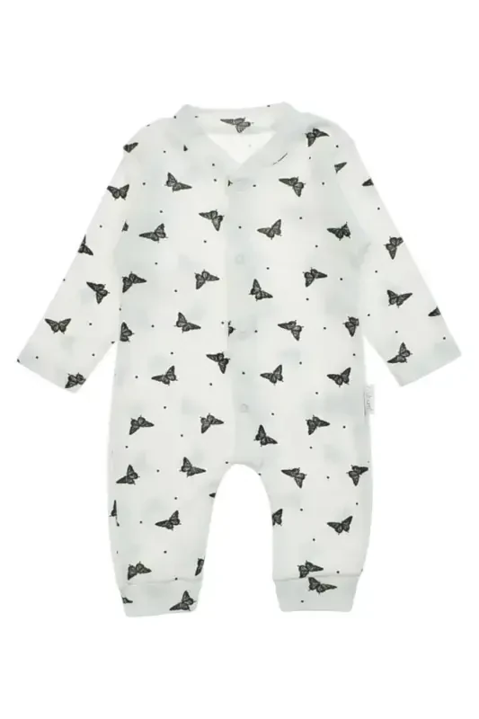 Baby Girl Butterfly Print Snap Fastener Newborn Baby Jumpsuit 100% Cotton Flexible 1-3-6 Months-WHITE BUTTERFLY - 2