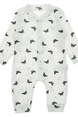 Baby Girl Butterfly Print Snap Fastener Newborn Baby Jumpsuit 100% Cotton Flexible 1-3-6 Months-WHITE BUTTERFLY - 3