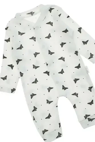 Baby Girl Butterfly Print Snap Fastener Newborn Baby Jumpsuit 100% Cotton Flexible 1-3-6 Months-WHITE BUTTERFLY - 4