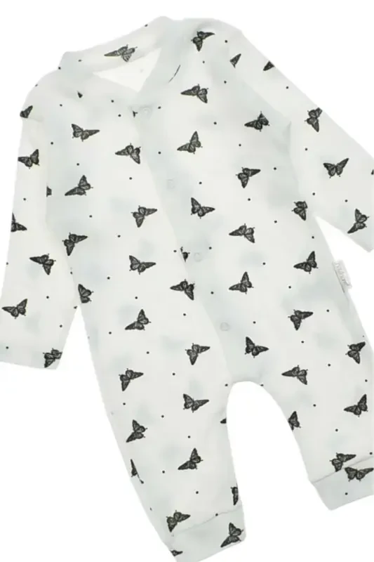 Baby Girl Butterfly Print Snap Fastener Newborn Baby Jumpsuit 100% Cotton Flexible 1-3-6 Months-WHITE BUTTERFLY - 4