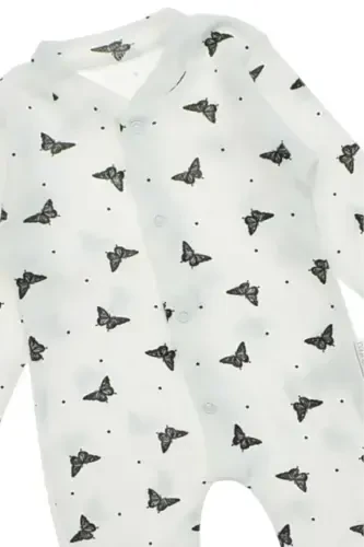 Baby Girl Butterfly Print Snap Fastener Newborn Baby Jumpsuit 100% Cotton Flexible 1-3-6 Months-WHITE BUTTERFLY - 5