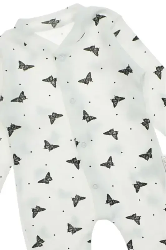 Baby Girl Butterfly Print Snap Fastener Newborn Baby Jumpsuit 100% Cotton Flexible 1-3-6 Months-WHITE BUTTERFLY - 5