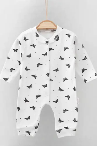 Baby Girl Butterfly Print Snap Fastener Newborn Baby Jumpsuit 100% Cotton Flexible 1-3-6 Months-WHITE BUTTERFLY - 1