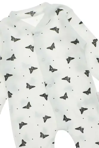 Baby Girl Butterfly Print Snap Fastener Newborn Baby Jumpsuit 100% Cotton Flexible 1-3-6 Months-WHITE BUTTERFLY - 5