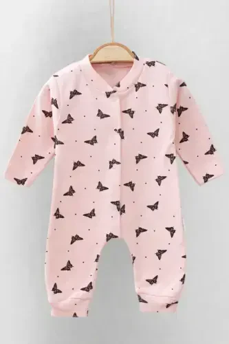 Baby Girl Butterfly Print Snap Fastener Newborn Baby Romper 100% Cotton Flexible 1-3-6 Months-SALMON BUTTERFLY - 1
