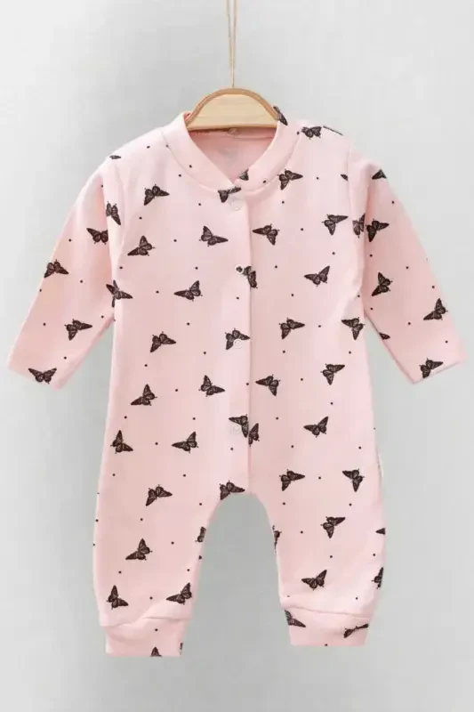 Baby Girl Butterfly Print Snap Fastener Newborn Baby Romper 100% Cotton Flexible 1-3-6 Months-SALMON BUTTERFLY - 1