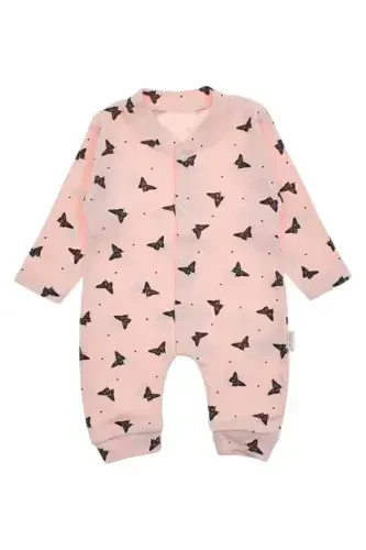 Baby Girl Butterfly Print Snap Fastener Newborn Baby Romper 100% Cotton Flexible 1-3-6 Months-SALMON BUTTERFLY - 2