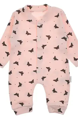 Baby Girl Butterfly Print Snap Fastener Newborn Baby Romper 100% Cotton Flexible 1-3-6 Months-SALMON BUTTERFLY - 3