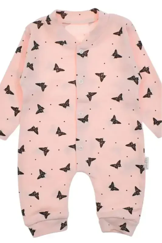 Baby Girl Butterfly Print Snap Fastener Newborn Baby Romper 100% Cotton Flexible 1-3-6 Months-SALMON BUTTERFLY - 3