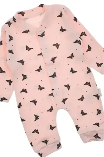 Baby Girl Butterfly Print Snap Fastener Newborn Baby Romper 100% Cotton Flexible 1-3-6 Months-SALMON BUTTERFLY - 4