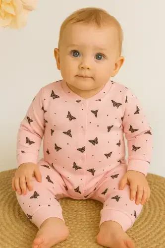 Baby Girl Butterfly Print Snap Fastener Newborn Baby Romper 100% Cotton Flexible 1-3-6 Months-SALMON BUTTERFLY - 6