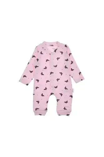 Baby Girl Butterfly Print Snap-Front Newborn Baby Romper 100% Cotton Flexible 1-3-6 Months-Powder - 1
