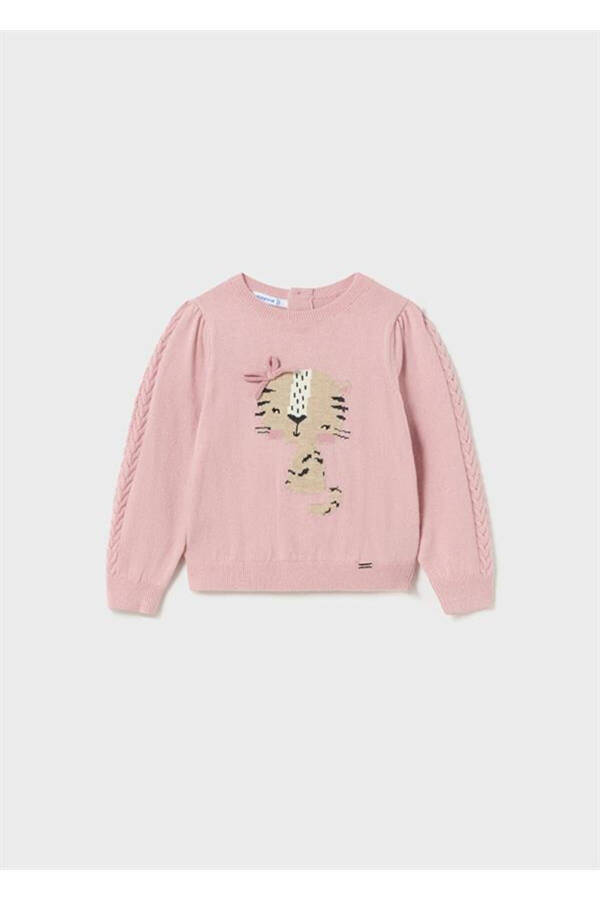 Baby Girl Cat Detailed Jacquard Sweater - 1