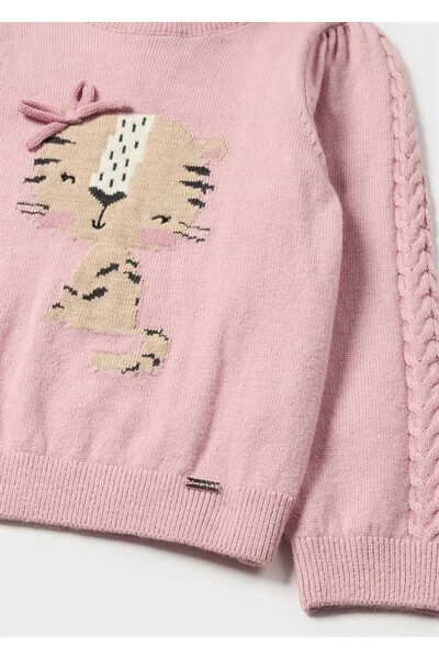 Baby Girl Cat Detailed Jacquard Sweater - 2