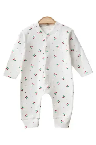 Baby Girl Cherry Print Snap-On Newborn Baby Romper 100% Cotton Flexible 1-3-6 Months-WHITE CHERRY - 1