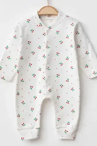 Baby Girl Cherry Print Snap-On Newborn Baby Romper 100% Cotton Flexible 1-3-6 Months-WHITE CHERRY - 2