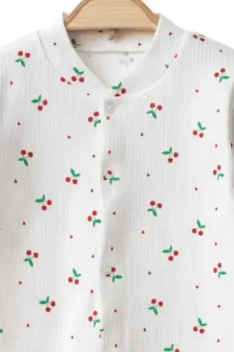 Baby Girl Cherry Print Snap-On Newborn Baby Romper 100% Cotton Flexible 1-3-6 Months-WHITE CHERRY - 3