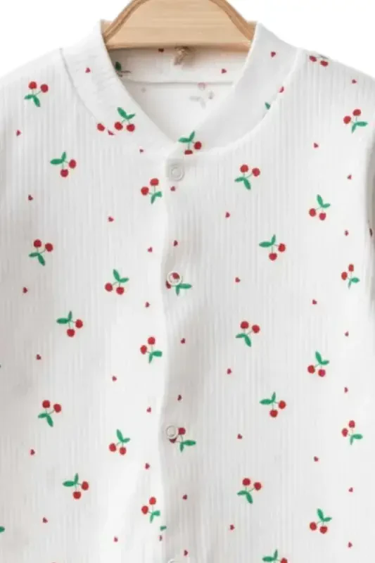 Baby Girl Cherry Print Snap-On Newborn Baby Romper 100% Cotton Flexible 1-3-6 Months-WHITE CHERRY - 3