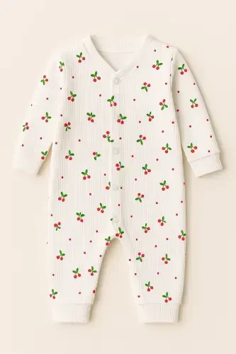 Baby Girl Cherry Print Snap-On Newborn Baby Romper 100% Cotton Flexible 1-3-6 Months-WHITE CHERRY - 6