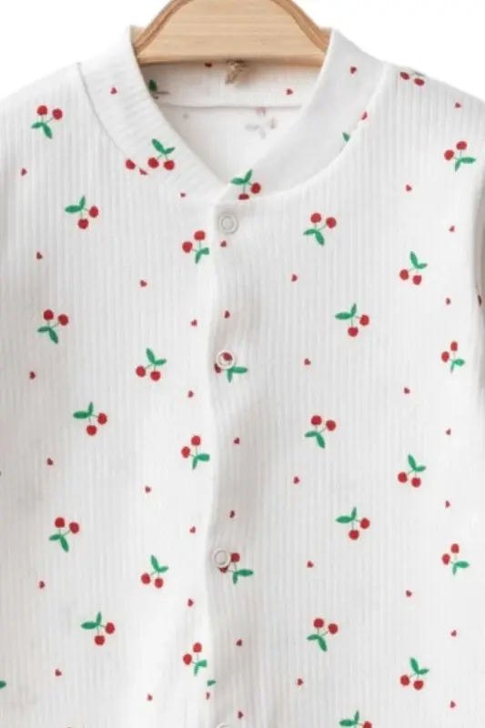 Baby Girl Cherry Print Snap-On Newborn Baby Romper 100% Cotton Flexible 1-3-6 Months-WHITE CHERRY - 3