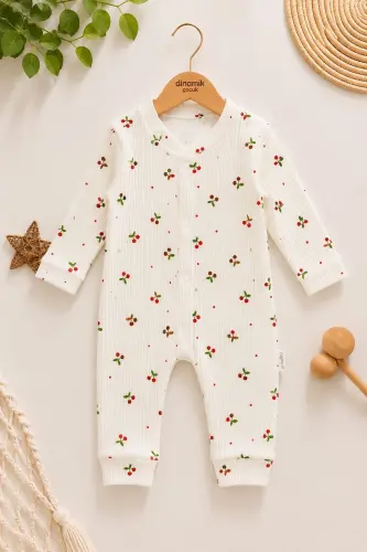 Baby Girl Cherry Print Snap-On Newborn Baby Romper 100% Cotton Flexible 1-3-6 Months-WHITE CHERRY 