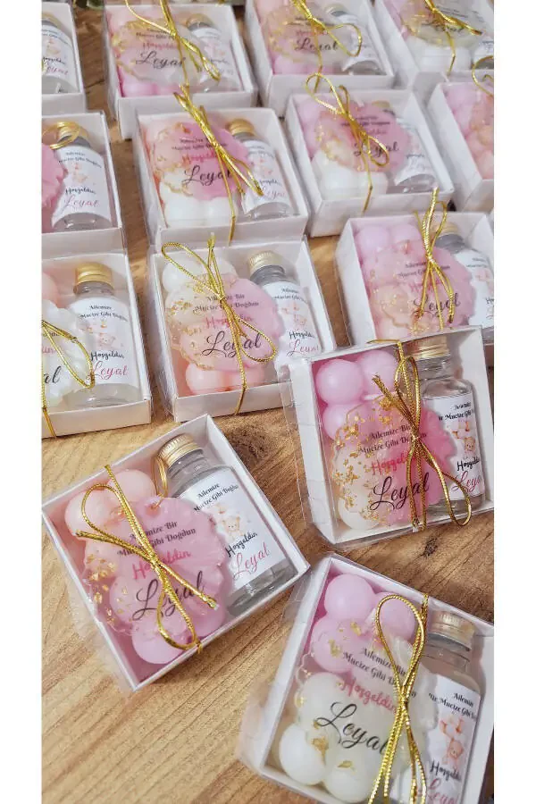 Baby Girl Cologne Candle Keychain Set Birthday Mevlid Babyshower Gift 50 Pieces - 13
