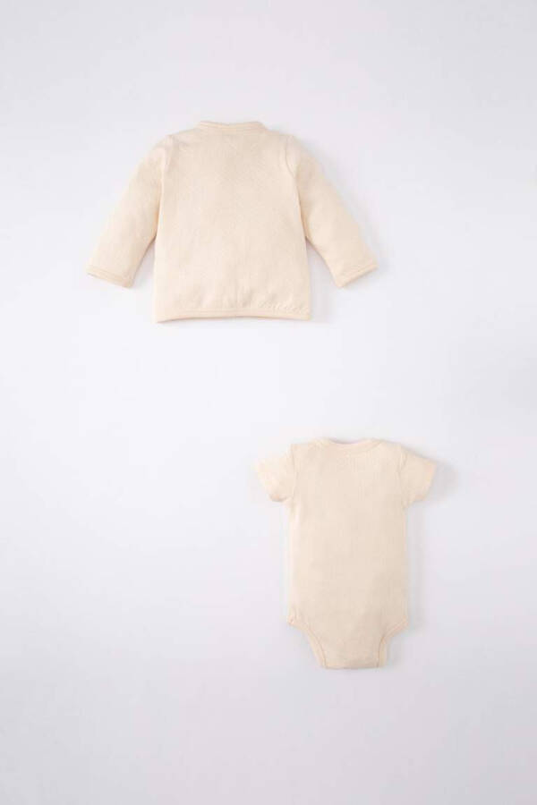 Baby Girl Cotton Cardigan Short Sleeve Snap Button Body 2-Piece Set Sand - 7