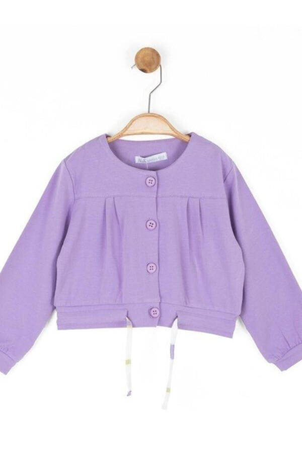 Baby Girl Cotton Drawstring Button Cardigan - 4