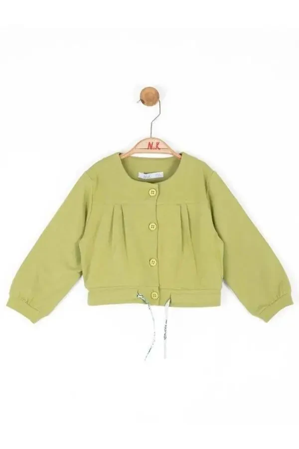 Baby Girl Cotton Drawstring Button Cardigan - 1