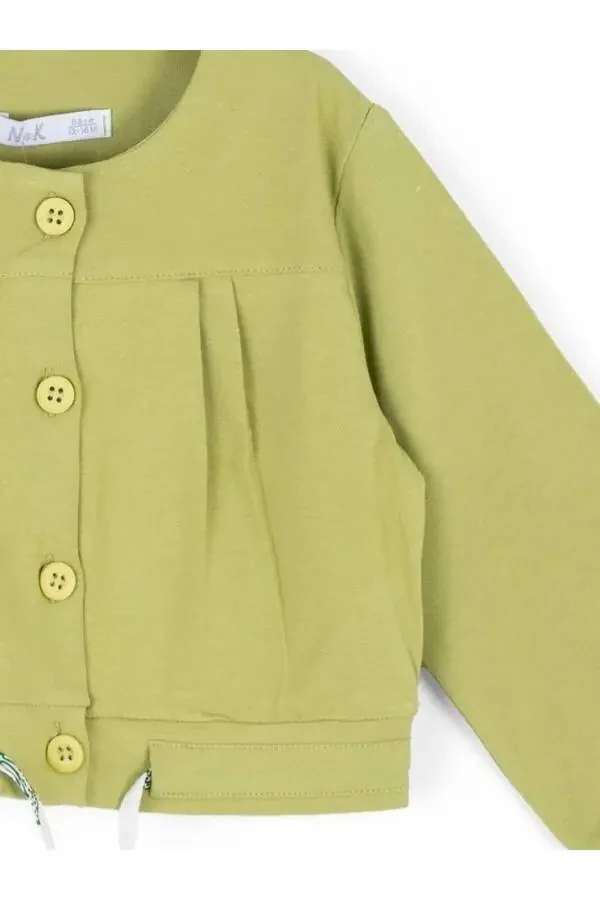 Baby Girl Cotton Drawstring Button Cardigan - 2