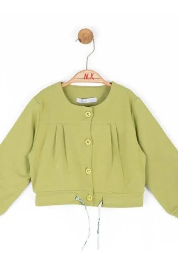 Baby Girl Cotton Drawstring Button Cardigan - 4