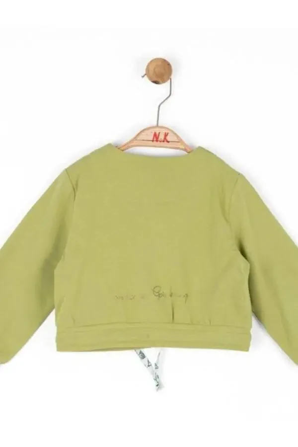 Baby Girl Cotton Drawstring Button Cardigan - 5