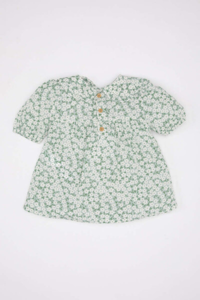 Baby Girl Crew Neck Crinkle Viscose Short Sleeve Shirt Mint - 5