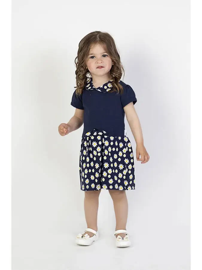 Baby Girl Daisy Print Collar Dress - 3