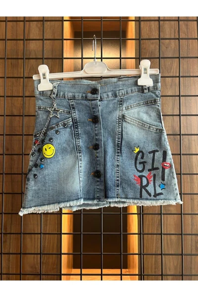 Baby Girl Denim Skirt with Chain and Smiley Face - SEALY