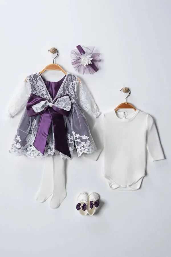 Baby Girl Dress French Lace 5 pcs Mawlid Set - 1