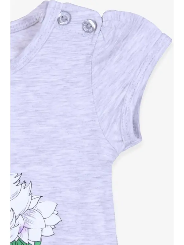 Baby Girl Dress Swan Printed Gray Melange (1.5-2 Years Old)-Gray - 3