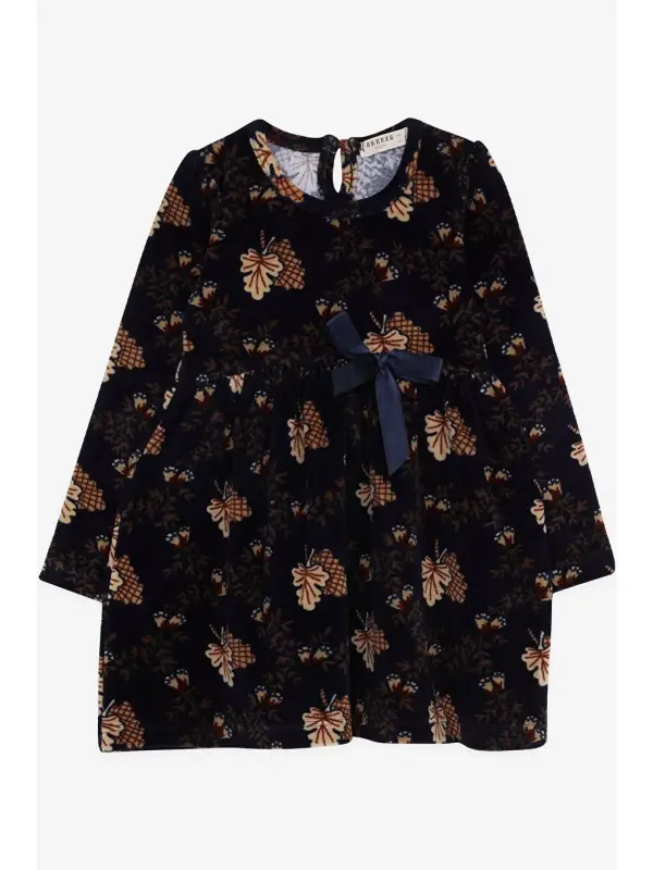 Baby Girl Dress Velvet Floral Pattern Navy Blue (1.5-2 Years)-Navy Blue - LC WAIKIKI