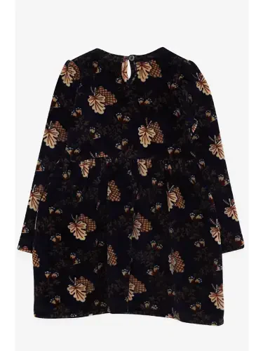 Baby Girl Dress Velvet Floral Pattern Navy Blue (1.5-2 Years)-Navy Blue - LC WAIKIKI (1)