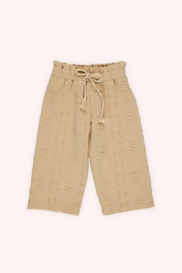 Baby Girl Elastic Waist Beige Pants-037 - 1