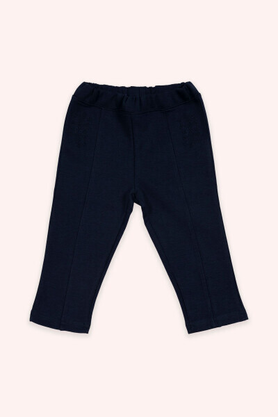 Baby Girl Elastic Waist Navy Blue Pants - PANÇO