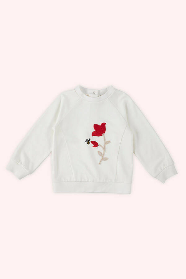 Baby Girl Embroidered Ecru Sweatshirt - 1