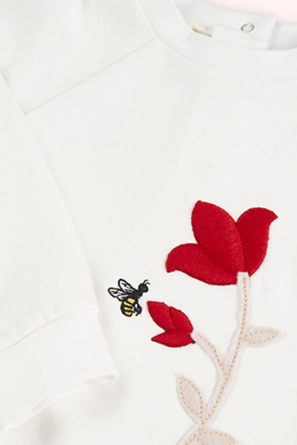 Baby Girl Embroidered Ecru Sweatshirt - 3